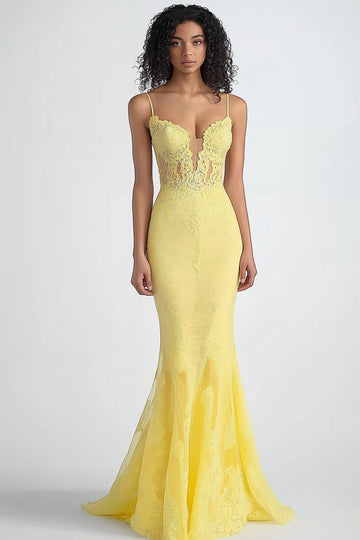 Robe formelle en maille à fines bretelles jonquille